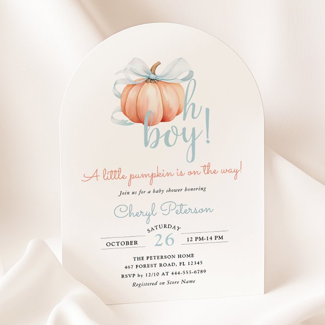 Invitation Petit Citrouille sur le chemin Blue Bow Boy Baby s (Créateur téléchargé)