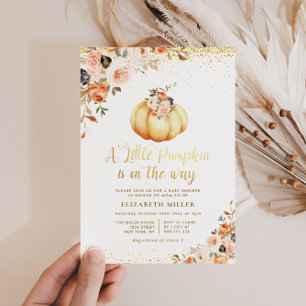 Invitation petit citrouille sur le chemin du baby shower fleu