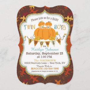 Invitation Petit Citrouille Twin Boys Fall Leaves Baby shower