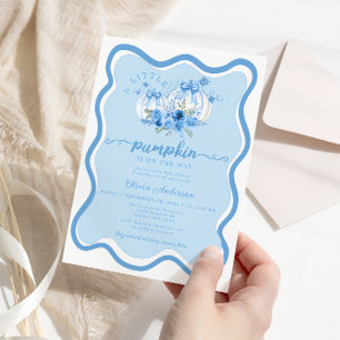 Invitation Petit Citrouille Vague Frame Bow Baby shower bleu