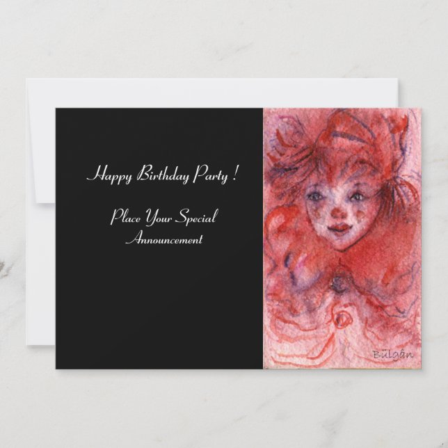 Invitation PETIT CLOWN ROUGE,Invitation d'anniversaire Rose N (Devant)