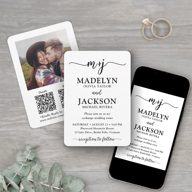 Invitation Petit Code QR Monogramme Tout-En-Un Photo Mariage (Créateur téléchargé)