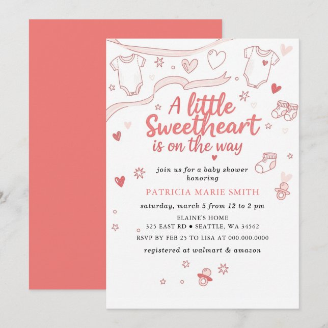 Invitation Petit coeur de la Saint-Valentin Nœud Bébé Shower (Devant / Derrière)