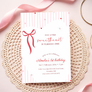 Invitation Petit coeur doux rose rouge noeud amour premier an