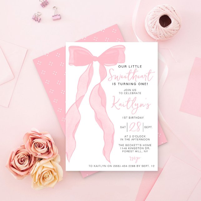 Invitation Petit Cœur Élégant Rose Anniversaire (Créateur téléchargé)