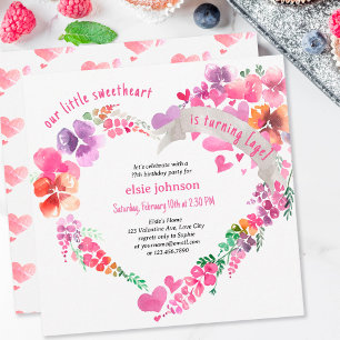 Invitation Petit cœur floral amour tendre anniversaire fille