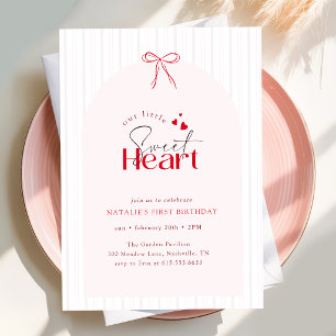 Invitation Petit Cœur Gentil Ruban Rouge Premier Anniversaire