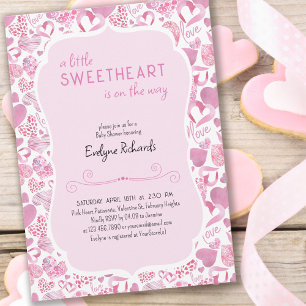 Invitation Petit coeur rose amour bébé fille showering
