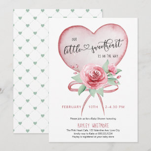 Invitation Petit coeur rose et Baby shower Rose