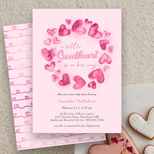Invitation Petit coeur rose petit Baby shower Valentine (Little Sweetheart is on her Way Baby Shower Invitation)
