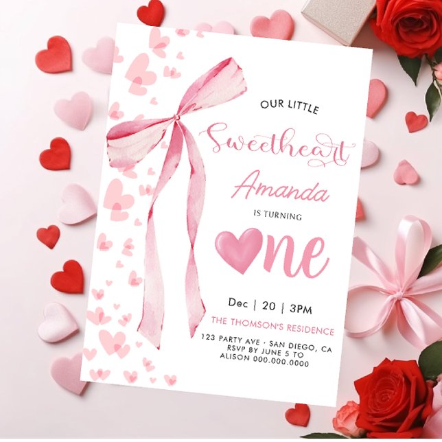 Invitation Petit cœur rose pour la Saint-Valentin 1er anniver (Créateur téléchargé)