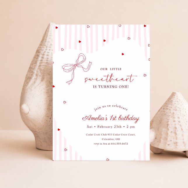 Invitation Petit coeur rose premier anniversaire (Créateur téléchargé)