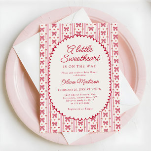 Invitation Petit cœur rose rouge Baby Shower
