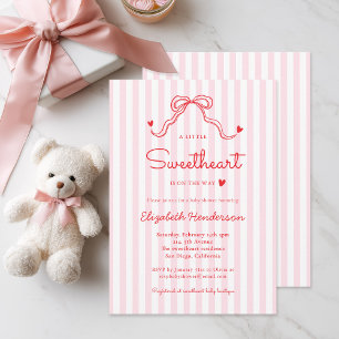 Invitation Petit coeur ruban rayé rose Baby Shower