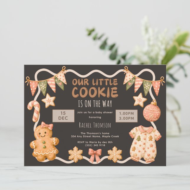 Invitation Petit Cookie en route Fête Prénatale Bébé Fille (Debout devant)
