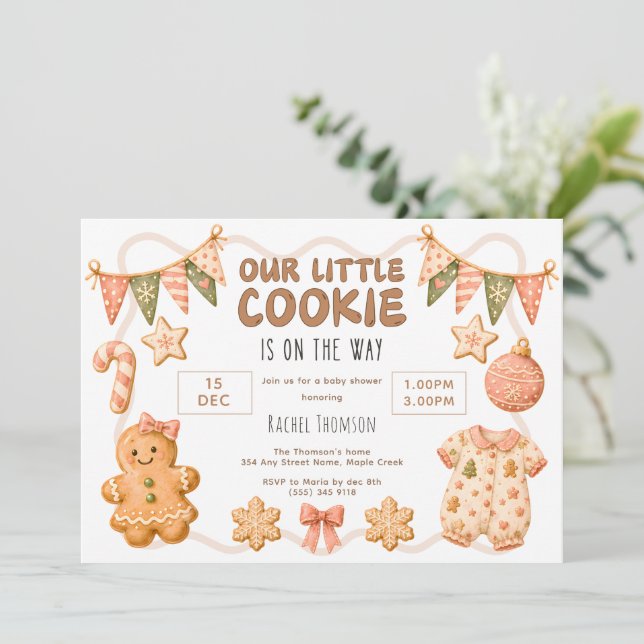 Invitation Petit Cookie en route Fête Prénatale Bébé Fille (Debout devant)