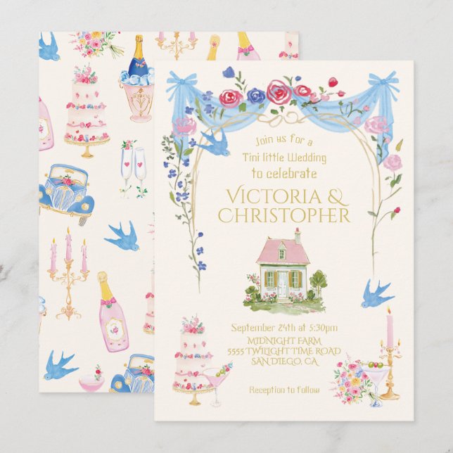 Invitation Petit cottage de mariage fantaisiste Tini (Devant / Derrière)
