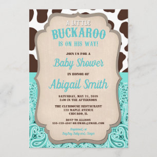 Invitation Petit cow-boy buckaroo turquoise baby shower de ga