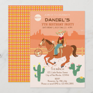Invitation Petit cow-boy cool et cheval fête d'anniversaire