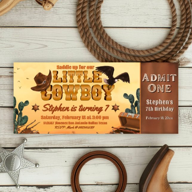 Invitation Petit Cowboy (Little Cowboy -  Boy Birthday Ticket Invitation)