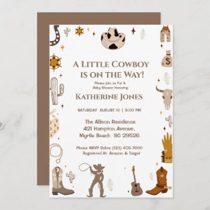 Invitation Petit Cowboy Baby shower occidental rustique