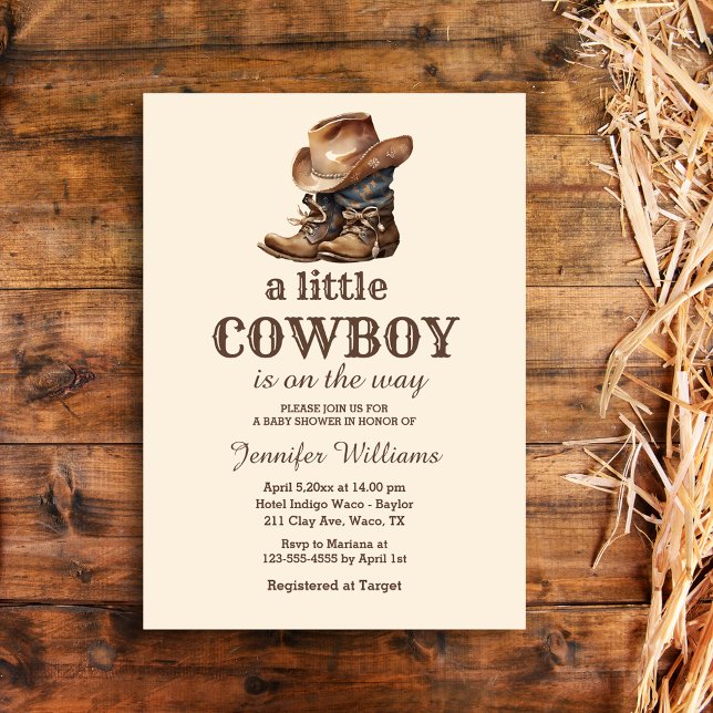 Invitation petit cowboy rustique bottes baby shower occidenta (Créateur téléchargé)