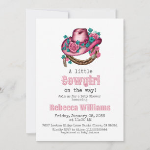 Invitation Petit Cowgirl Western rose Casquette Baby shower f