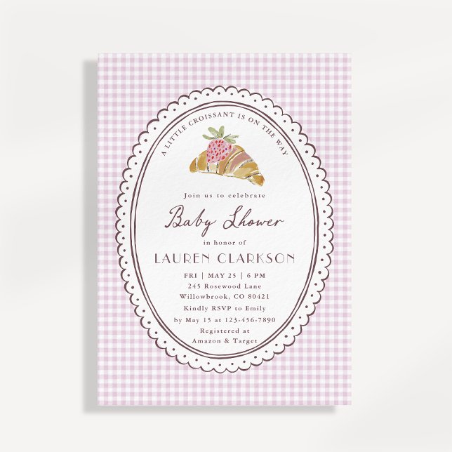 Invitation Petit Croissant Gingham Rose Baby Shower (Créateur téléchargé)