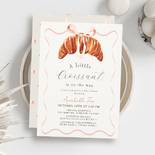 Invitation Petit Croissant Ruban Arc-en-ciel Rose Fille Baby