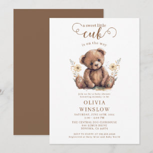Invitation Petit Cub Aquarelle Baby shower Ours En Teddy