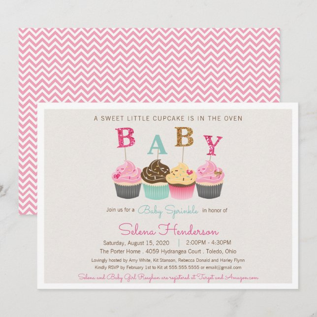 Invitation Petit Cupcake Baby Sprinkle (Devant / Derrière)