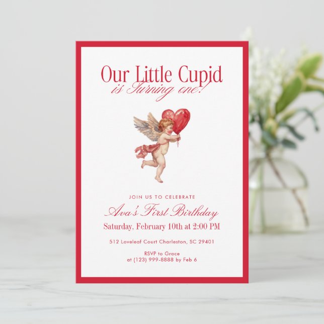 Invitation Petit Cupidon Premier Anniversaire Saint-Valentin (Debout devant)