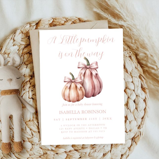 Invitation Petit Cutie Bow Citrouille rose fille Baby shower (Créateur téléchargé)