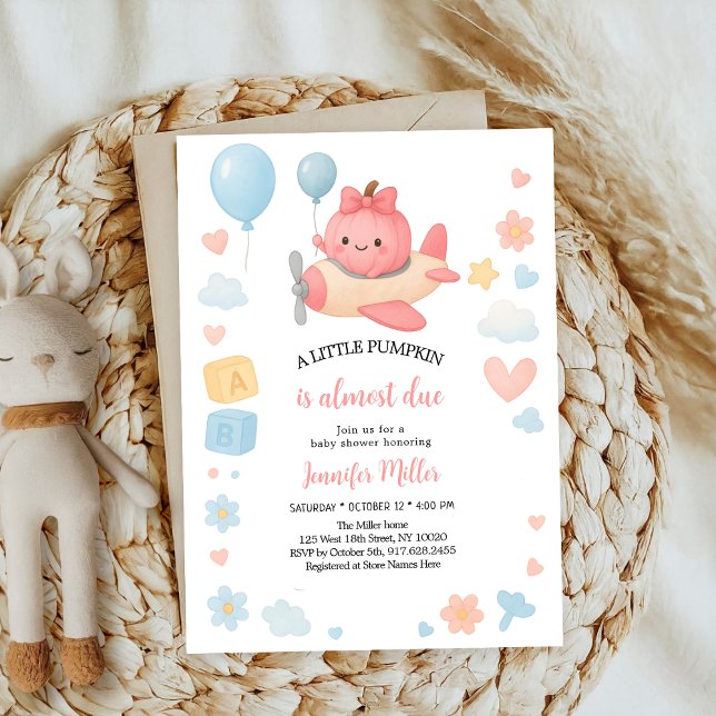 Invitation Petit Cutie Bow Citrouille rose fille Baby shower (Créateur téléchargé)