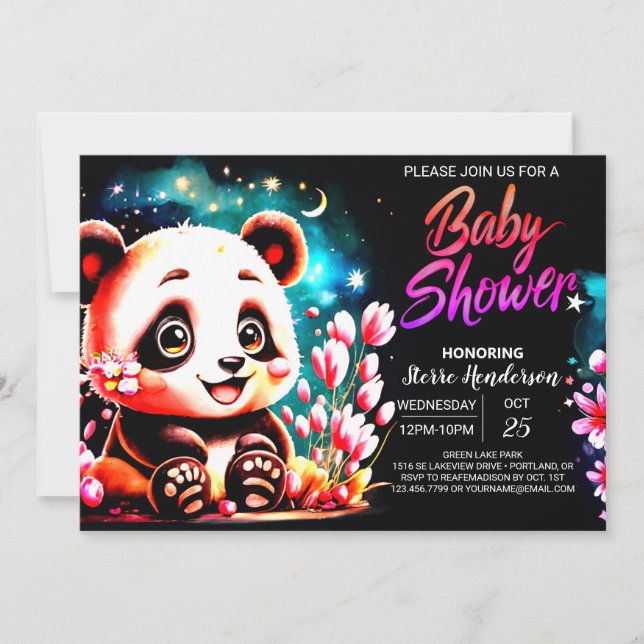 Invitation Petit Cutie Panda Rose Bliss Baby shower fille (Devant)