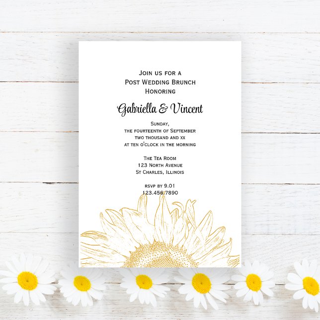 Invitation Petit déjeuner après mariage avec tournesol graphi (Créateur téléchargé)