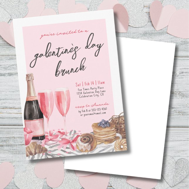 Invitation Petit déjeuner au Champagne rosé de la Galentine (Pink Champagne Brunch Galentine's Day Invitation)