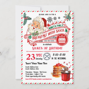 Invitation Petit-déjeuner avec Père Noël Christmas Kid Birthd