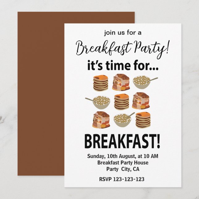Invitation Petit déjeuner C'est l'heure du petit déjeuner (Devant / Derrière)