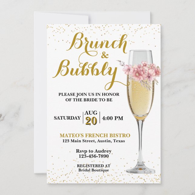 Invitation Petit déjeuner champagnisé et douche de mariée à b (Devant)