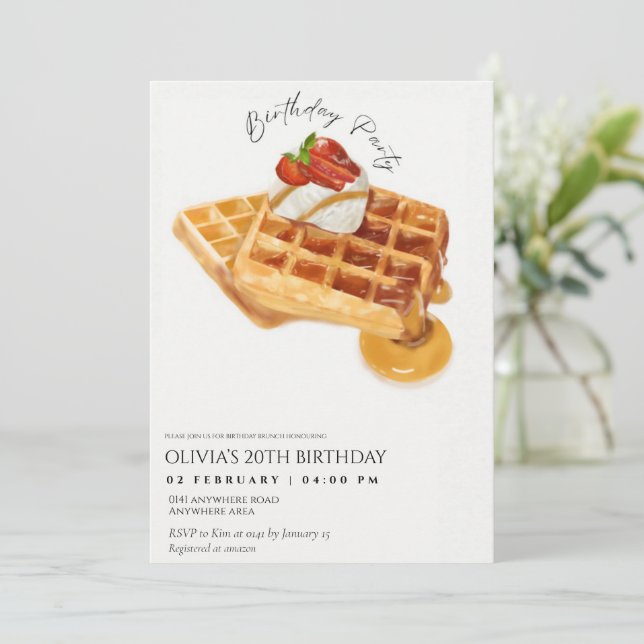 Invitation Petit déjeuner d'anniversaire, brunch d'anniversai (Debout devant)