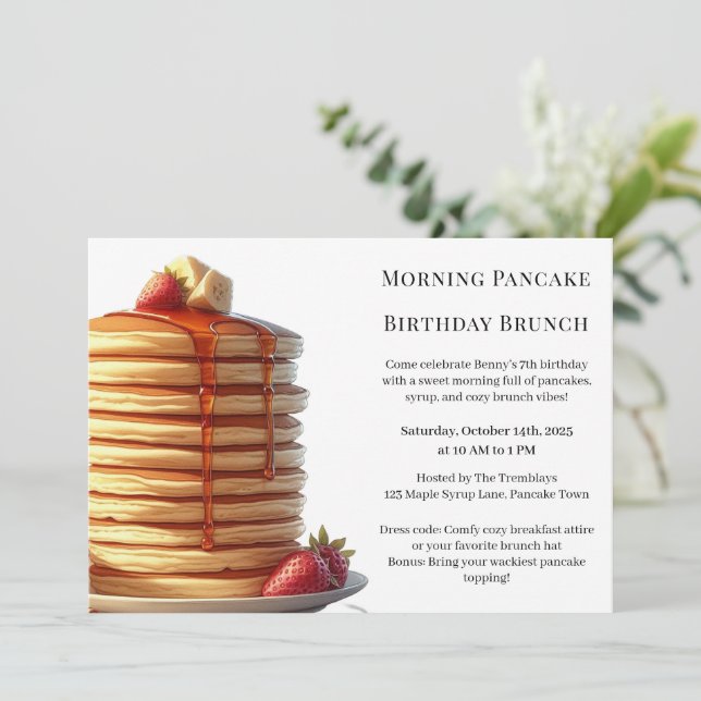 Invitation Petit déjeuner de crêpes d'anniversaire du matin | (Debout devant)