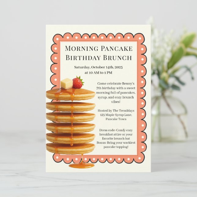 Invitation Petit déjeuner de crêpes d'anniversaire du matin | (Debout devant)