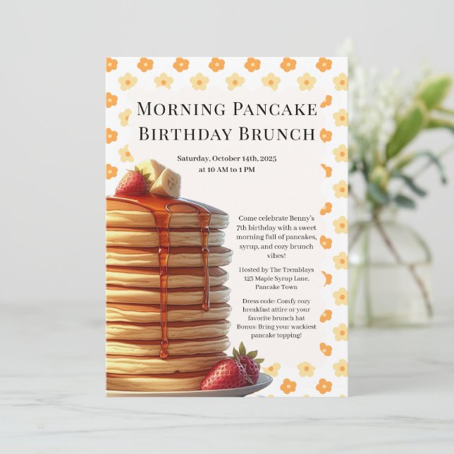 Invitation Petit déjeuner de crêpes d'anniversaire du matin | (Debout devant)