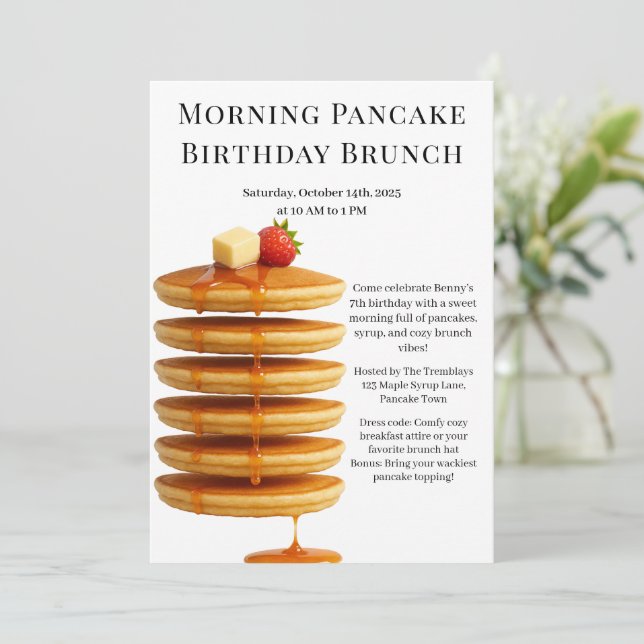 Invitation Petit déjeuner de crêpes d'anniversaire du matin | (Debout devant)