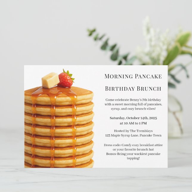 Invitation Petit déjeuner de crêpes d'anniversaire du matin | (Debout devant)