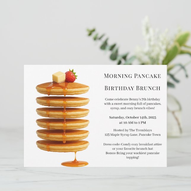 Invitation Petit déjeuner de crêpes d'anniversaire du matin | (Debout devant)