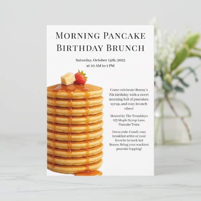 Invitation Petit déjeuner de crêpes d'anniversaire du matin | (Debout devant)