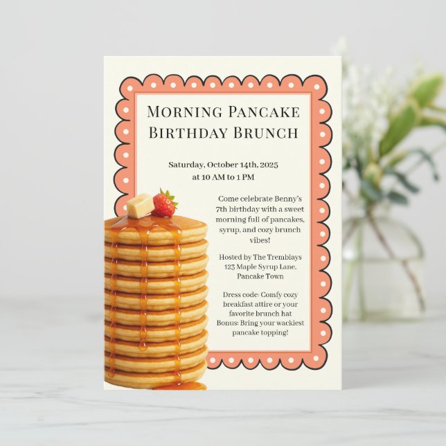 Invitation Petit déjeuner de crêpes d'anniversaire du matin | (Debout devant)