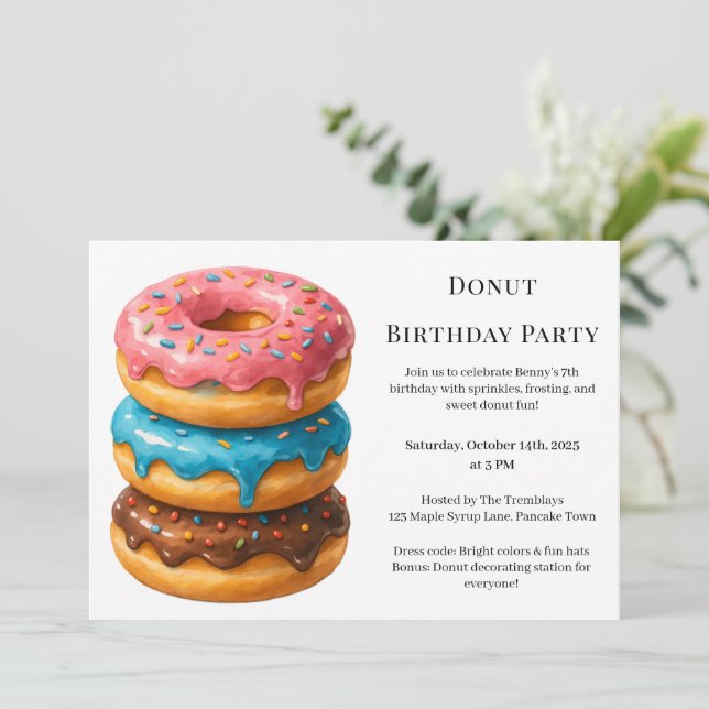 Invitation Petit Déjeuner de Donuts Sucrés | Célébration d'An (Debout devant)